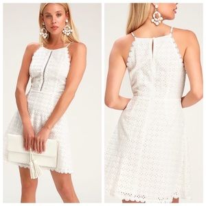 Lulus Let Your Heart Go White Eyelet Mini Dress NWT L